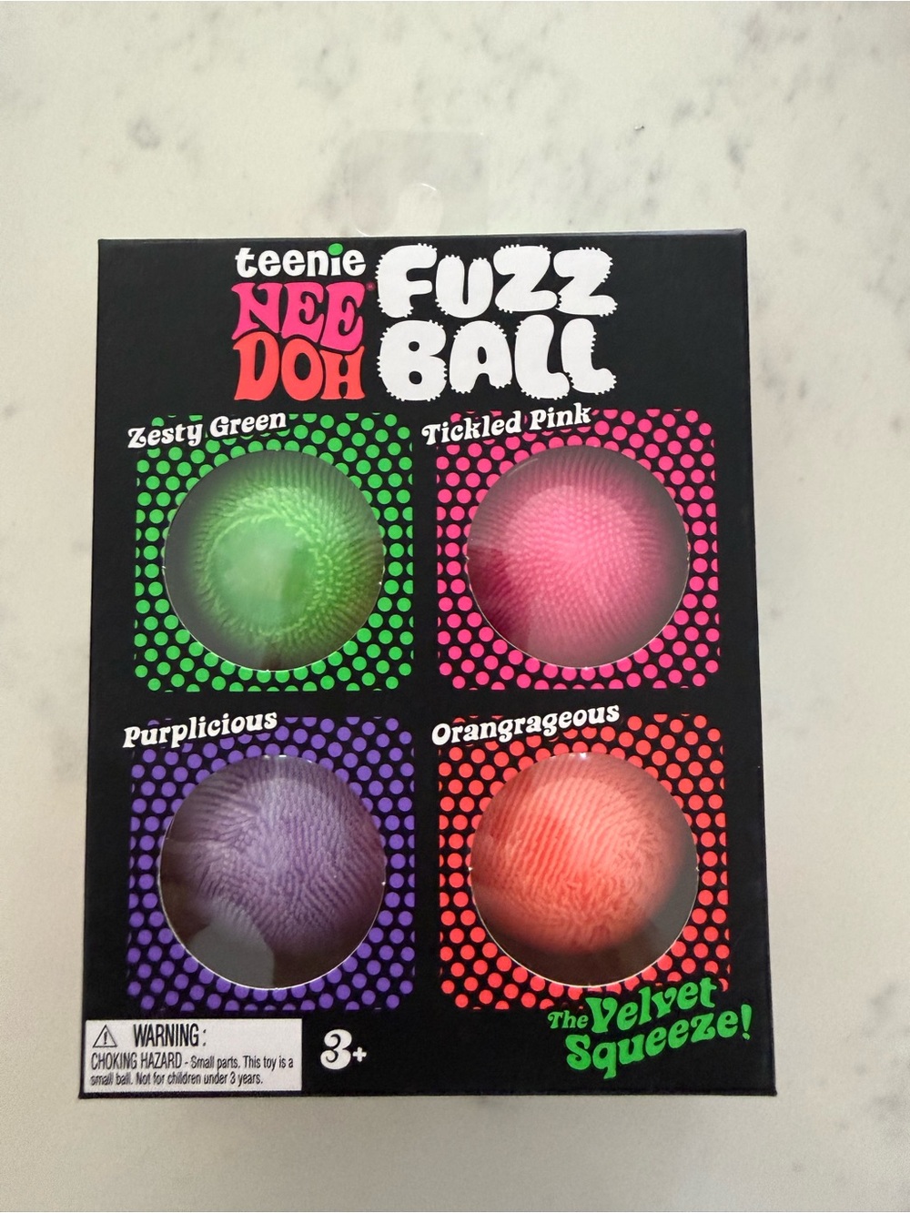 NeeDoh teenie Fuzz Ball Set - Green, Pink, Purple, Orange